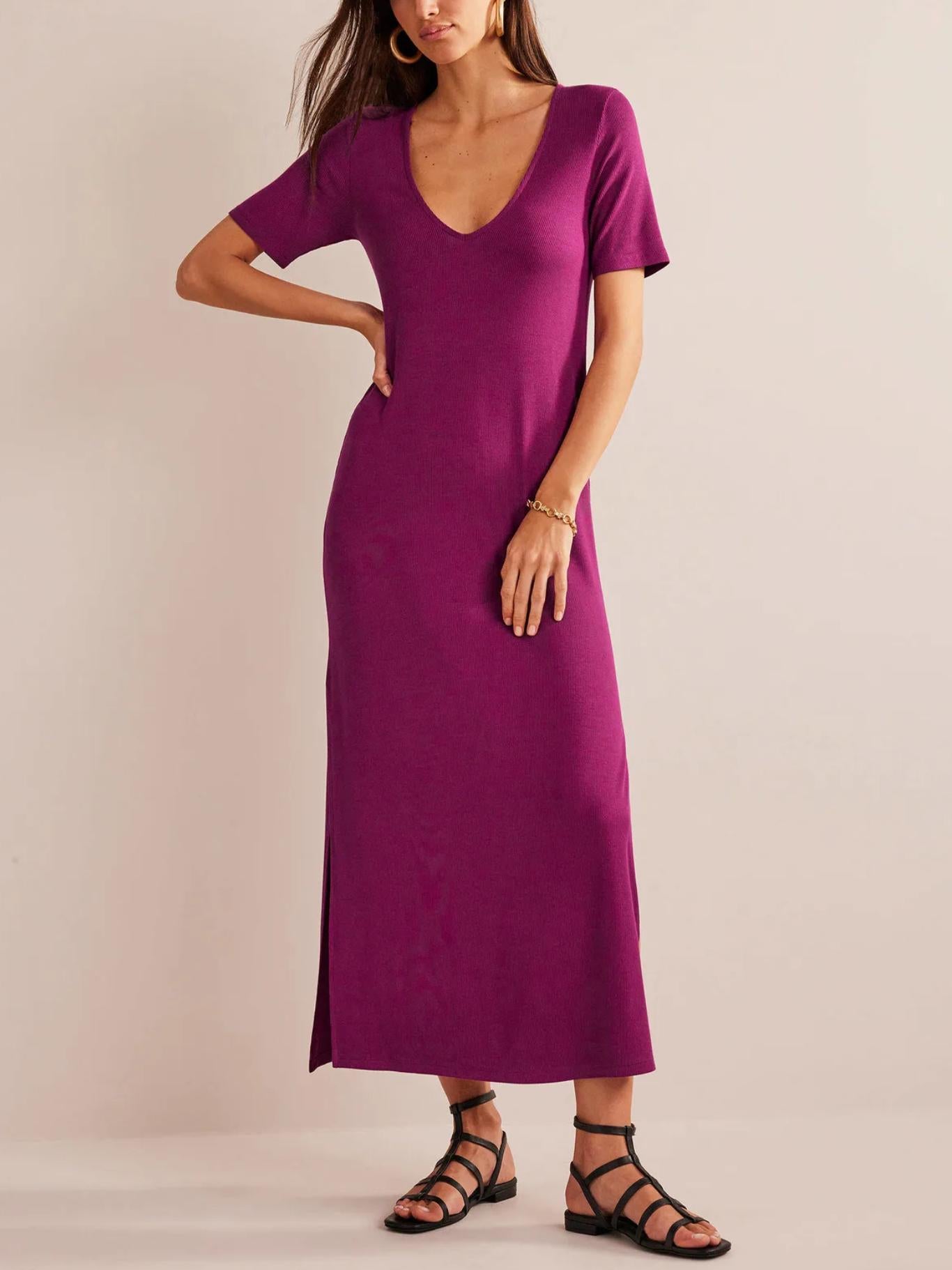 Boden - Rib Jersey V-Neck Midi T-shirt Dress - Sz 6