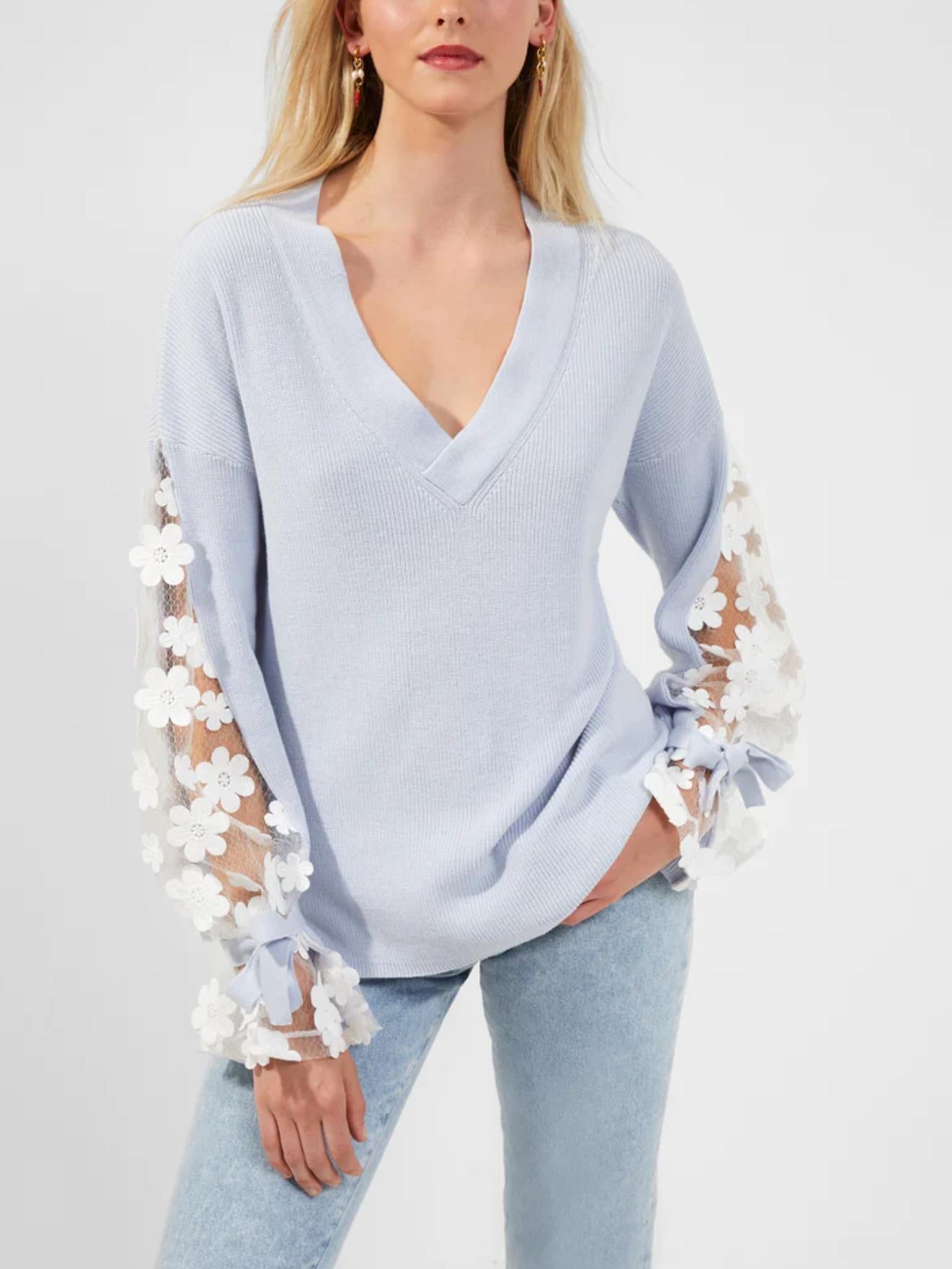 French Connection - Caballo Lace Sleeves Knit Sweater - Sz S