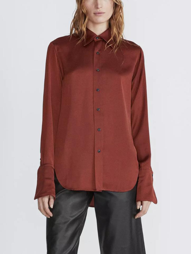 Rag & Bone - Delphine Satin Button-Down Shirt - Sz M