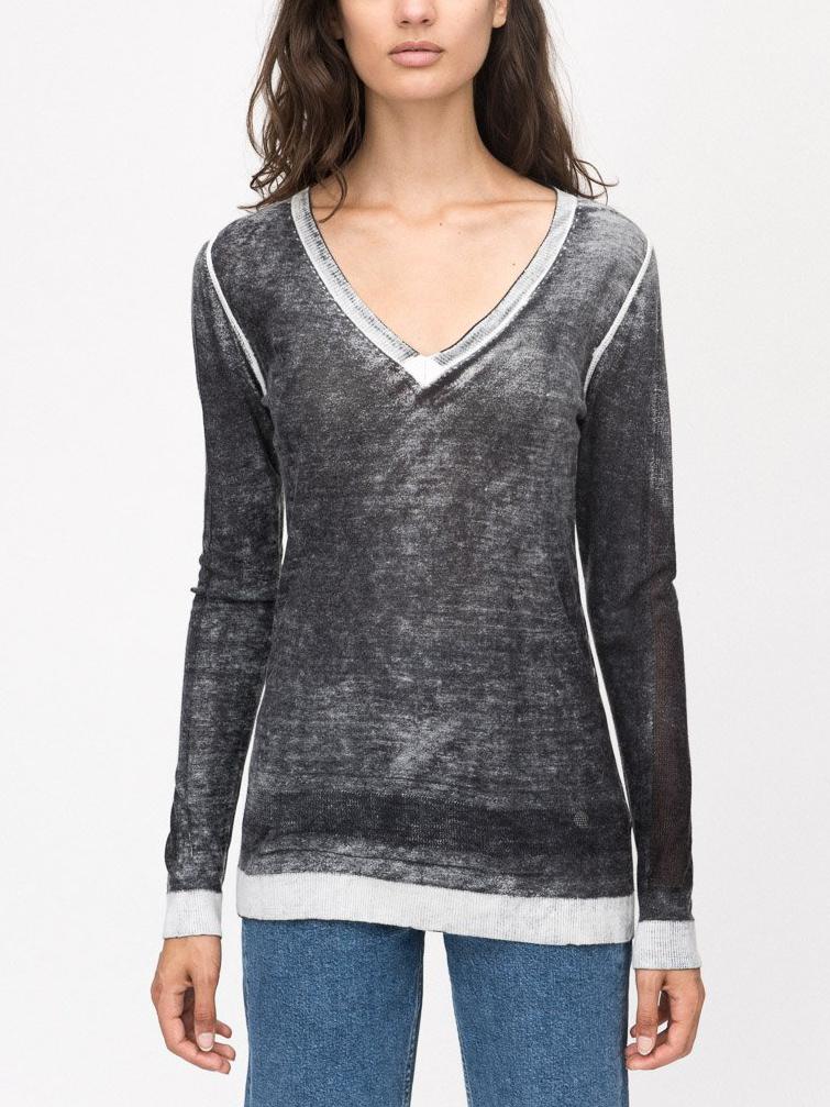 Kokun - Overdyed Mesh-Detailed Cashmere V-Neck - Sz M