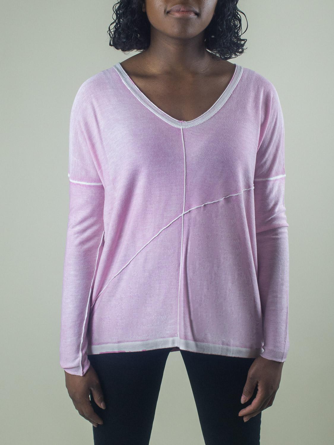 Kokun - Long Sleeve Seamed Cashmere V-Neck - Sz M/L