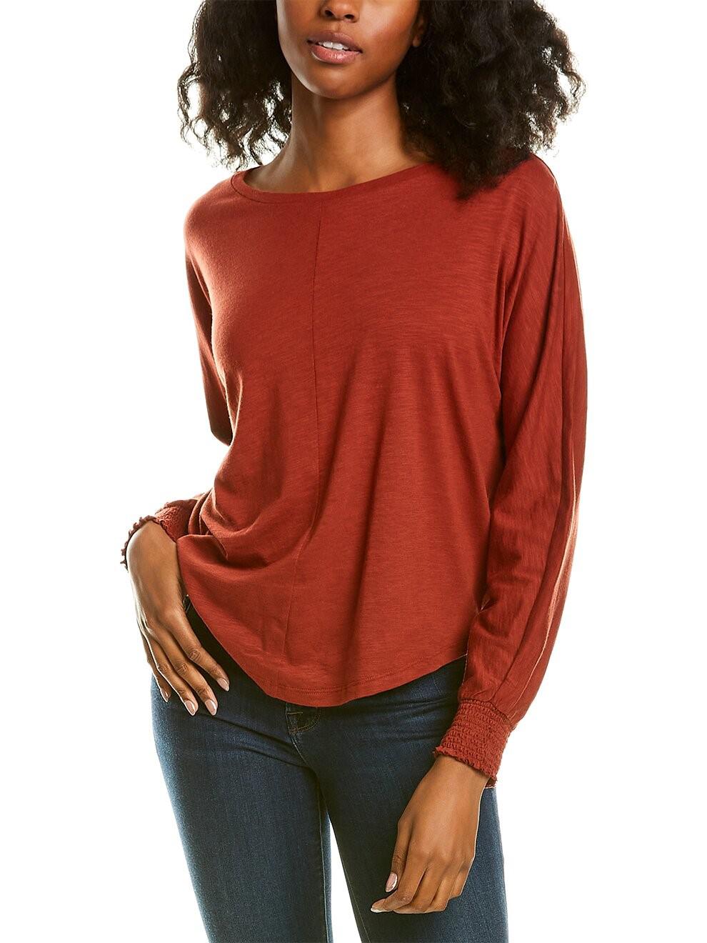 Lilla P - Boatneck Smocked Sleeve Dolman Top - Sz S