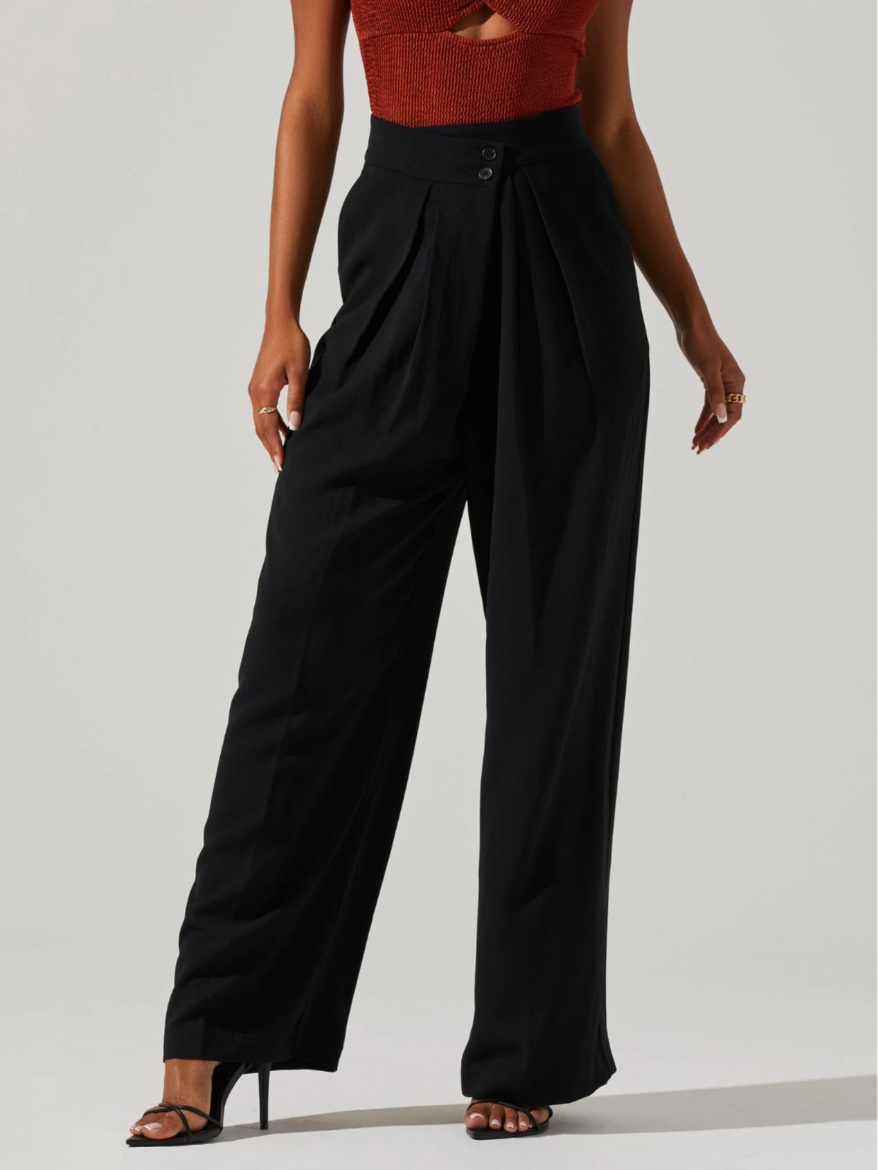 ASTR the Label - Boyfriend Criss Cross Pleated Wide Leg Pants - Sz L