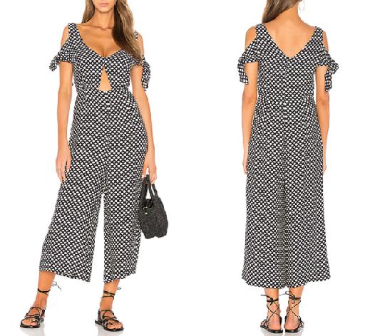 FARM Rio - Printed Cold Shoulder Front-Cutout Jumpsuit - Sz S