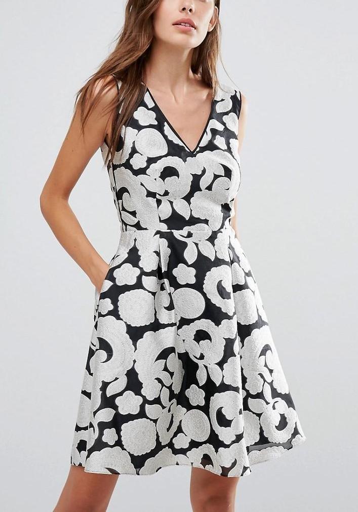 Reiss - Sleeveless Jacquard Fit-and-Flare Dress - Sz 4