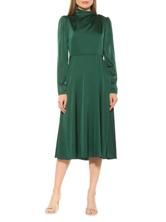 Alexia Admor - Denni Draped Neck Satin Midi Dre - Sz 8