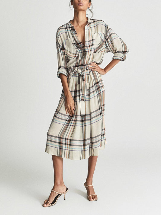 Reiss - Lynn Checkered Midi Shirtdress - Sz 10
