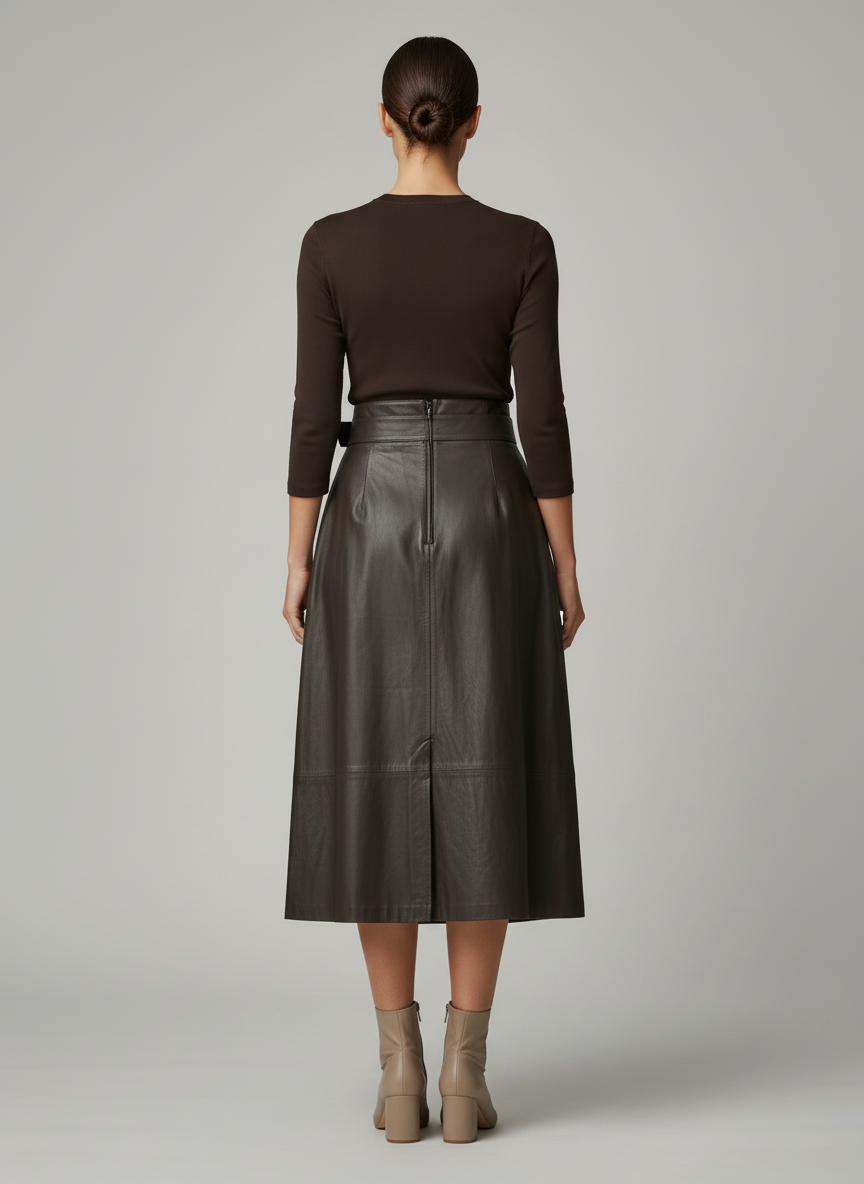 Vince - Belted Lamb Leather A-Line Pleated Skirt - Sz 10