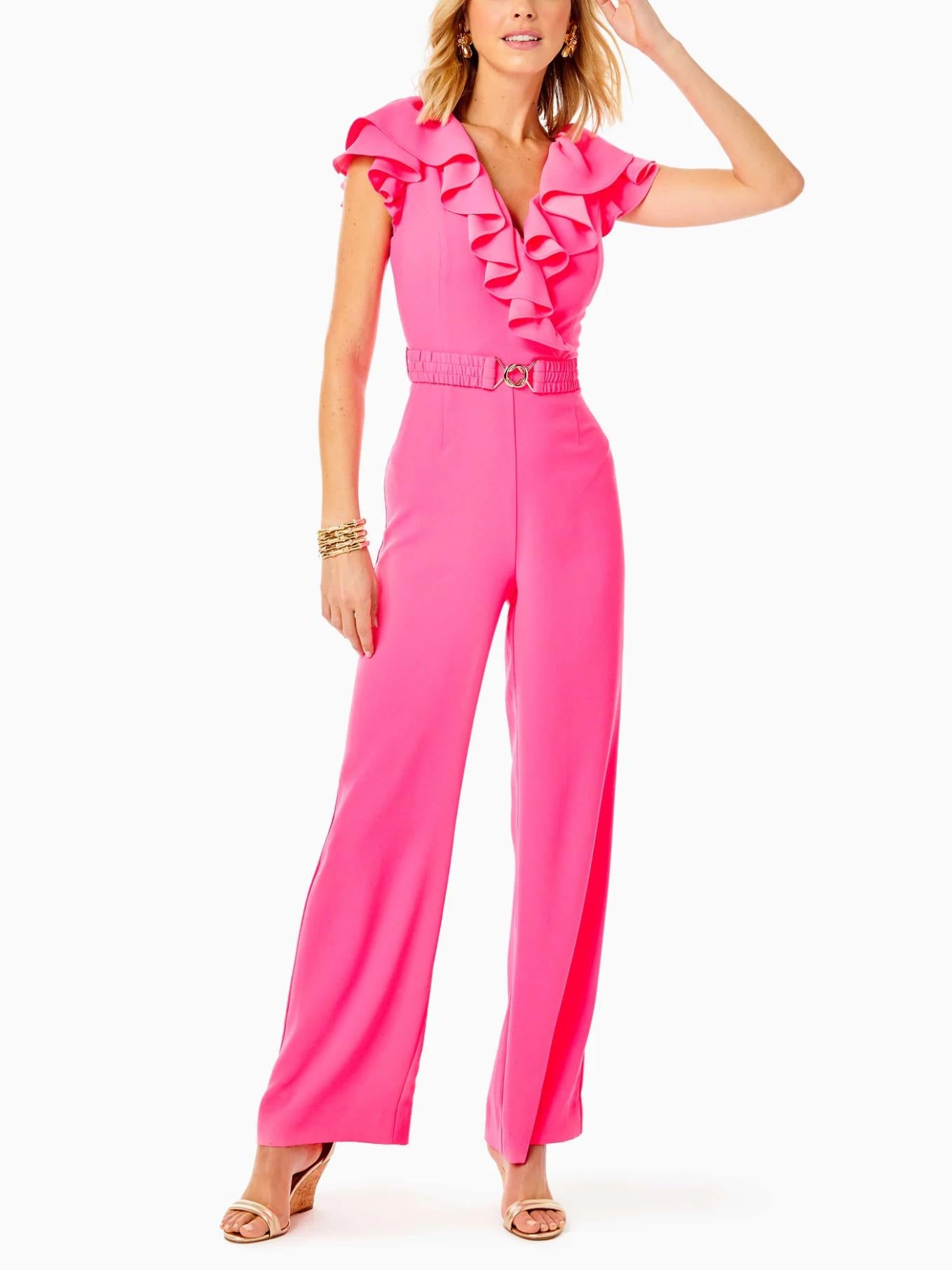 Lilly Pulitzer - Ruffle Neckline Cassian Jumpsuit - Sz 0