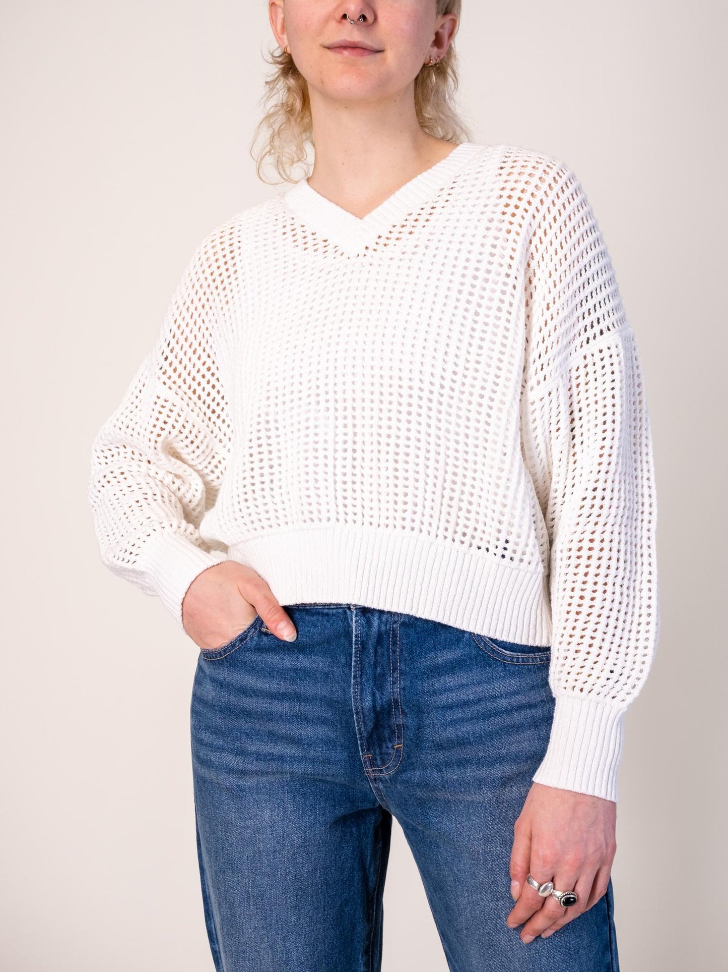 Thakoon - Mesh Stitch V-Neck Sweater - Sz XL