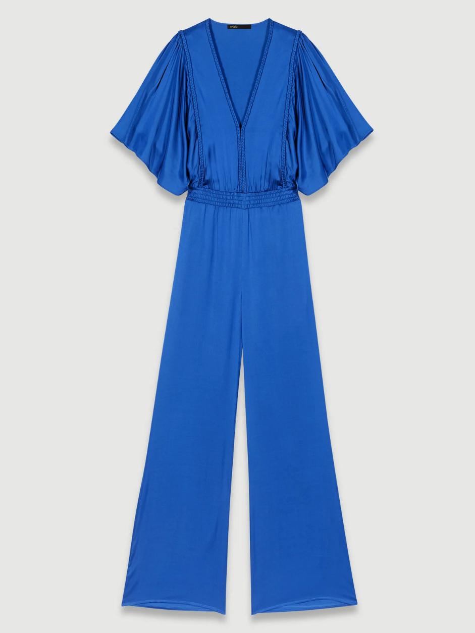 Maje - V-Neck Dolman Sleeve Satin Jumpsuit - Sz L