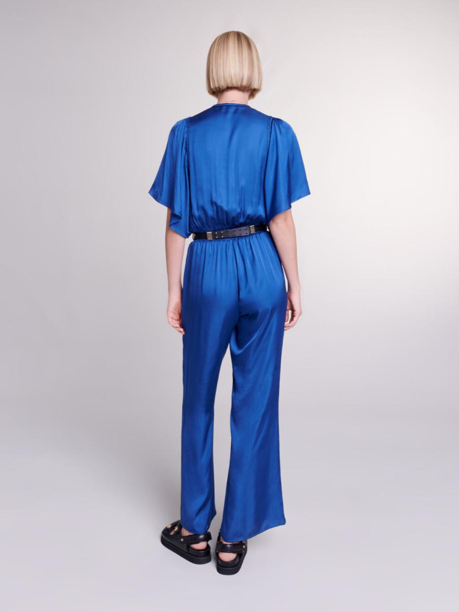 Maje - V-Neck Dolman Sleeve Satin Jumpsuit - Sz L