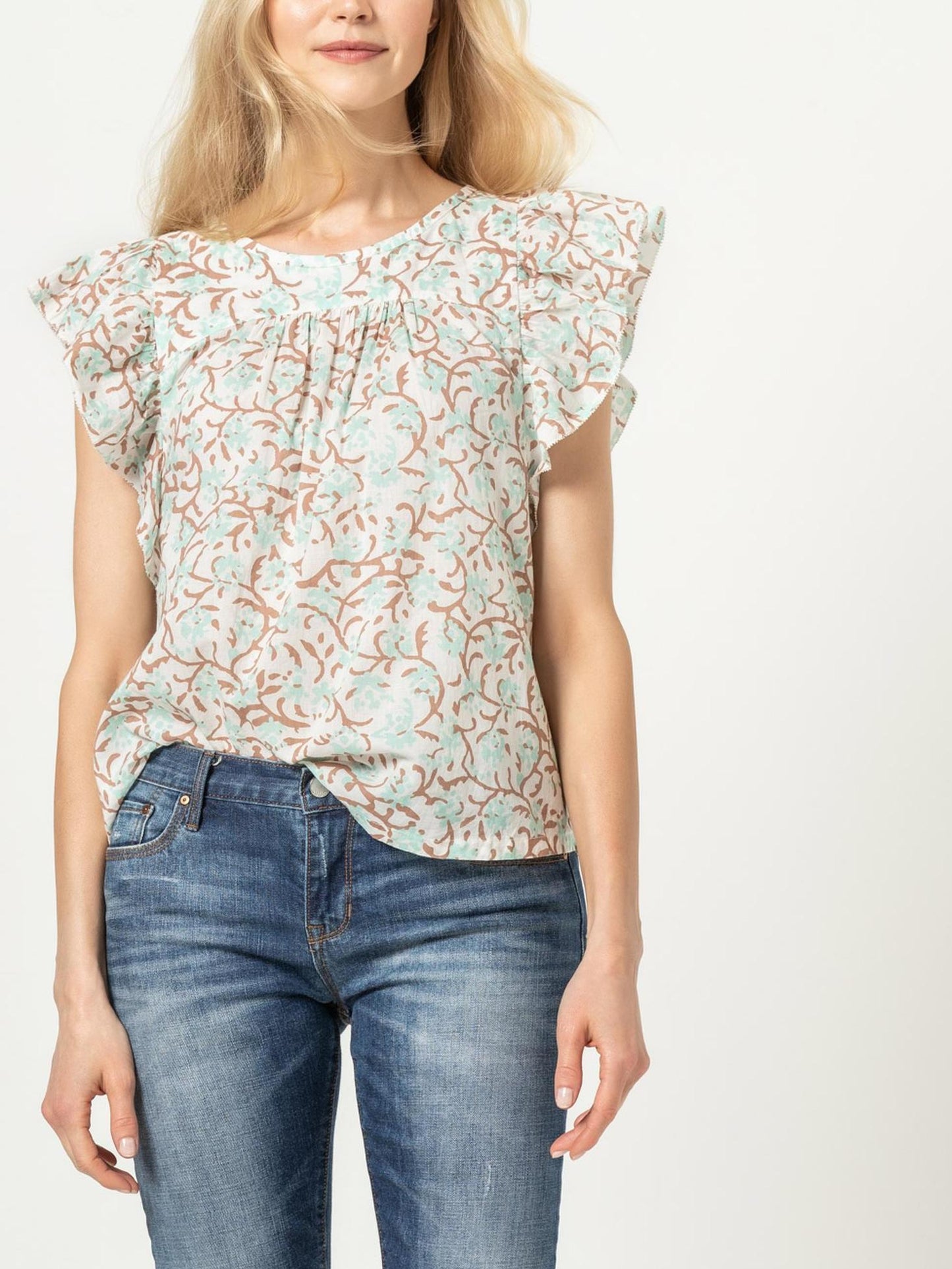 Lilla P - Flutter Sleeve Seamed Top - Sz M