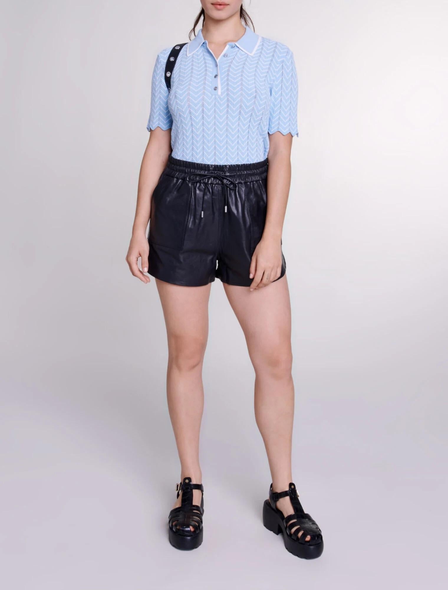 Maje - Utility Pocket Drawstring Waist Leather Shorts - Sz M