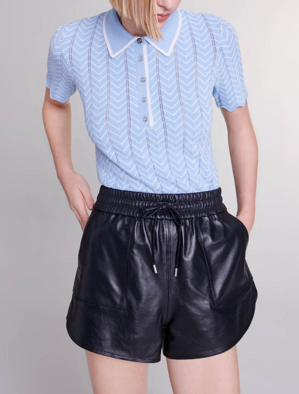 Maje - Utility Pocket Drawstring Waist Leather Shorts - Sz L