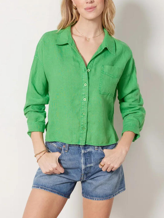 Michael Stars - Gracie Crop Linen Button-Down Shirt - Sz L