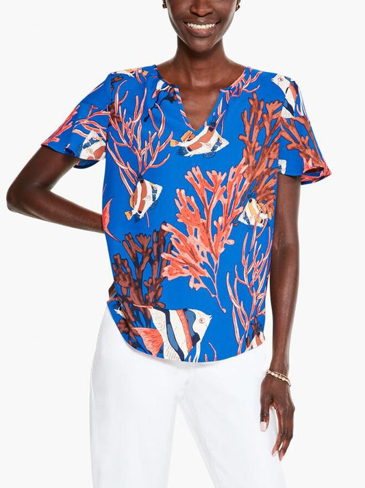 NIC+ZOE - Split Neck Angel Reef Tee - Sz S