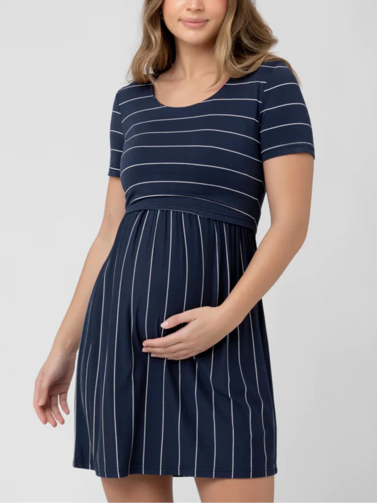 Ripe Maternity - Short Sleeve Scoop Neck A-Line Dress - Sz MM