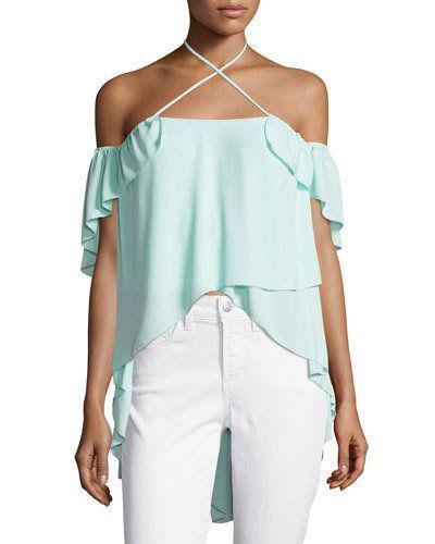 Cinq a Sept - Halter Cold Shoulder Top with Ruffles - Sz S
