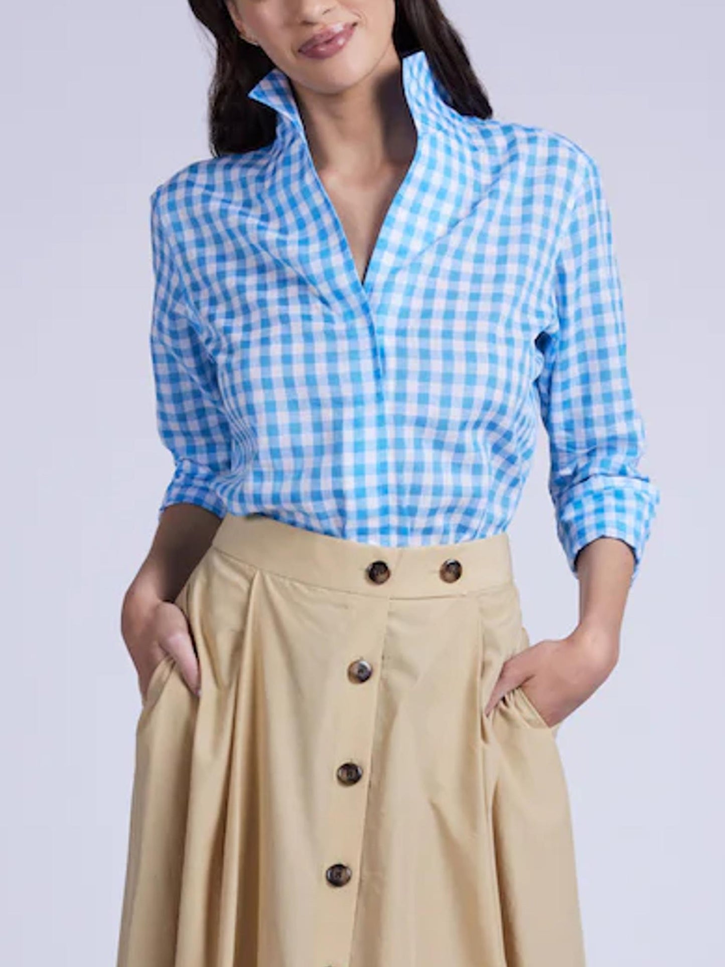 Sarah Alexandra - Linen Blend Shapeable Collar Button Up Signature Shirt - Sz 4