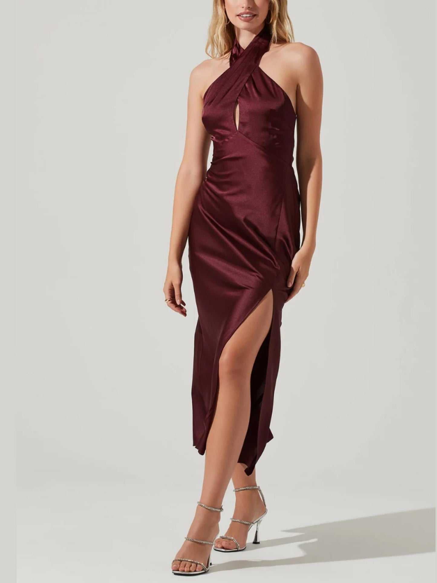 ASTR the Label - Marissa Satin Halter Cut Out Midi Dress - Sz S