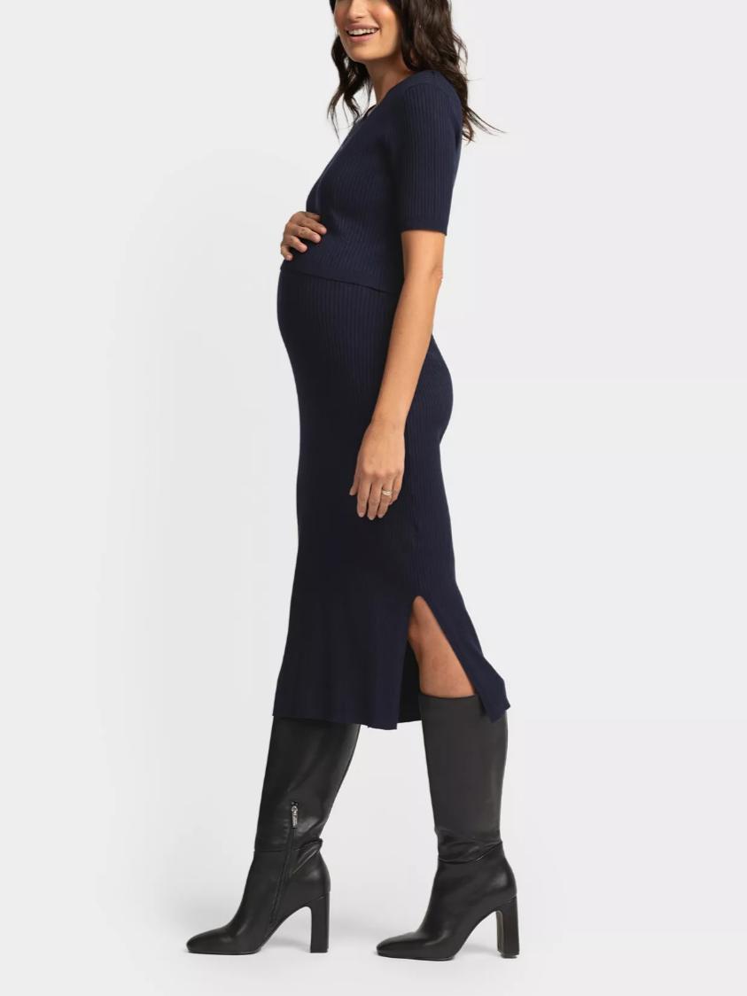 Seraphine - Amaya Short Sleeve Maternity Knit Dress - Navy