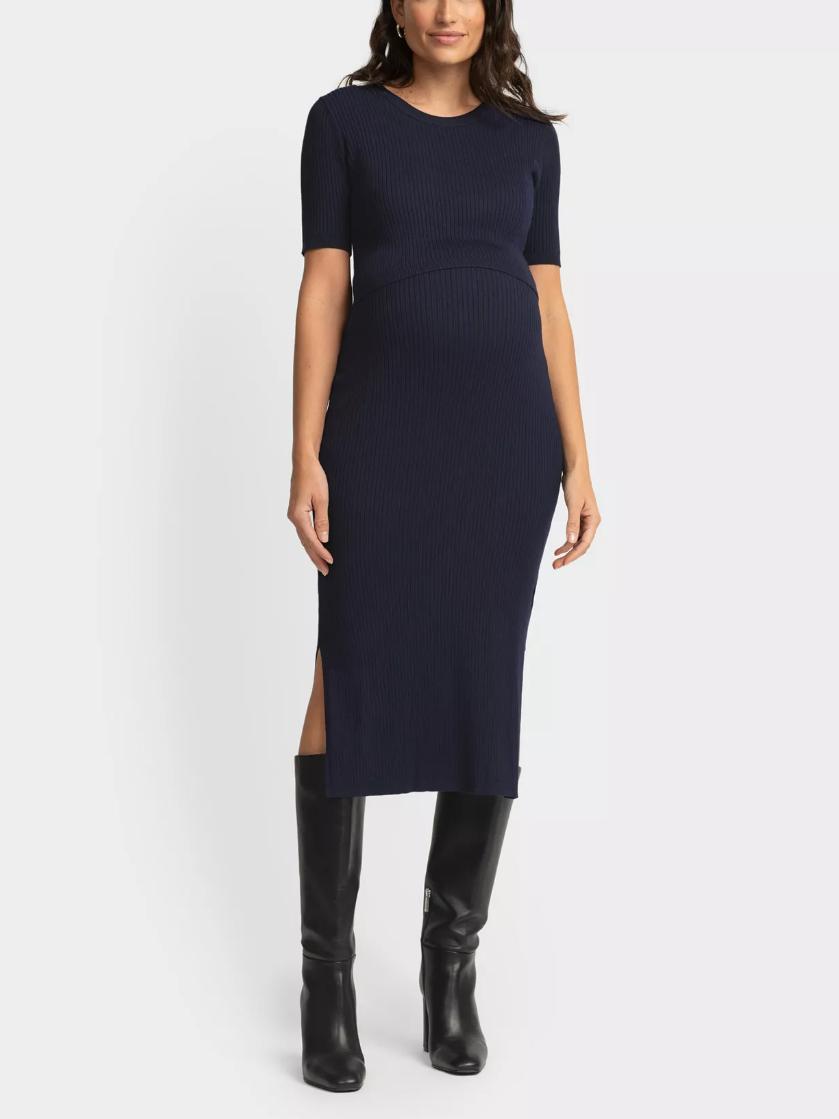 Seraphine - Amaya Short Sleeve Maternity Knit Dress - Navy