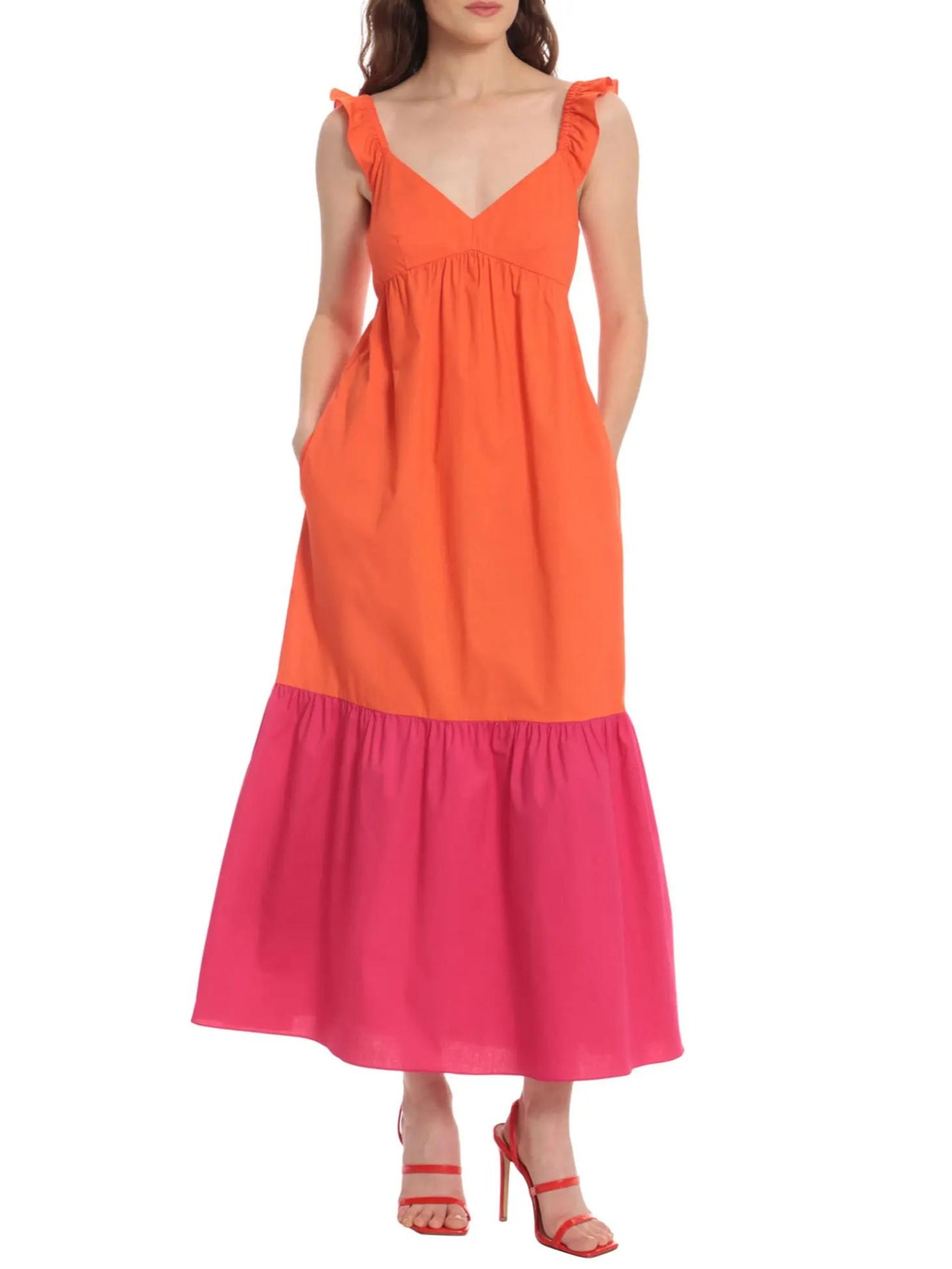 Donna Morgan - Ruffle Cap Sleeves Maxi Dress - Sz 10