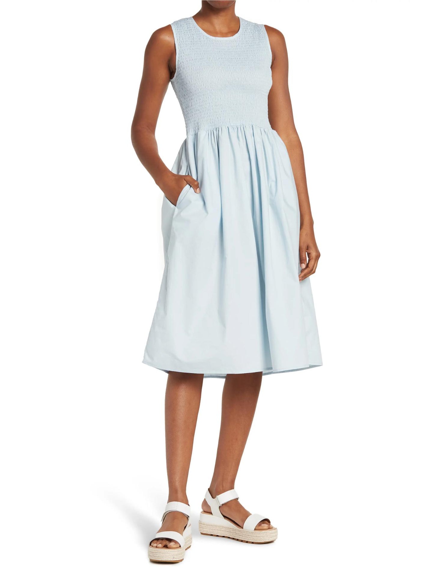 French Connection - Rhodes Poplin Smocked Midi Dress - Sz 12