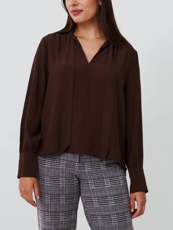 Brass - The Ace Tie-Neck Long Sleeve Blouse - Sz S