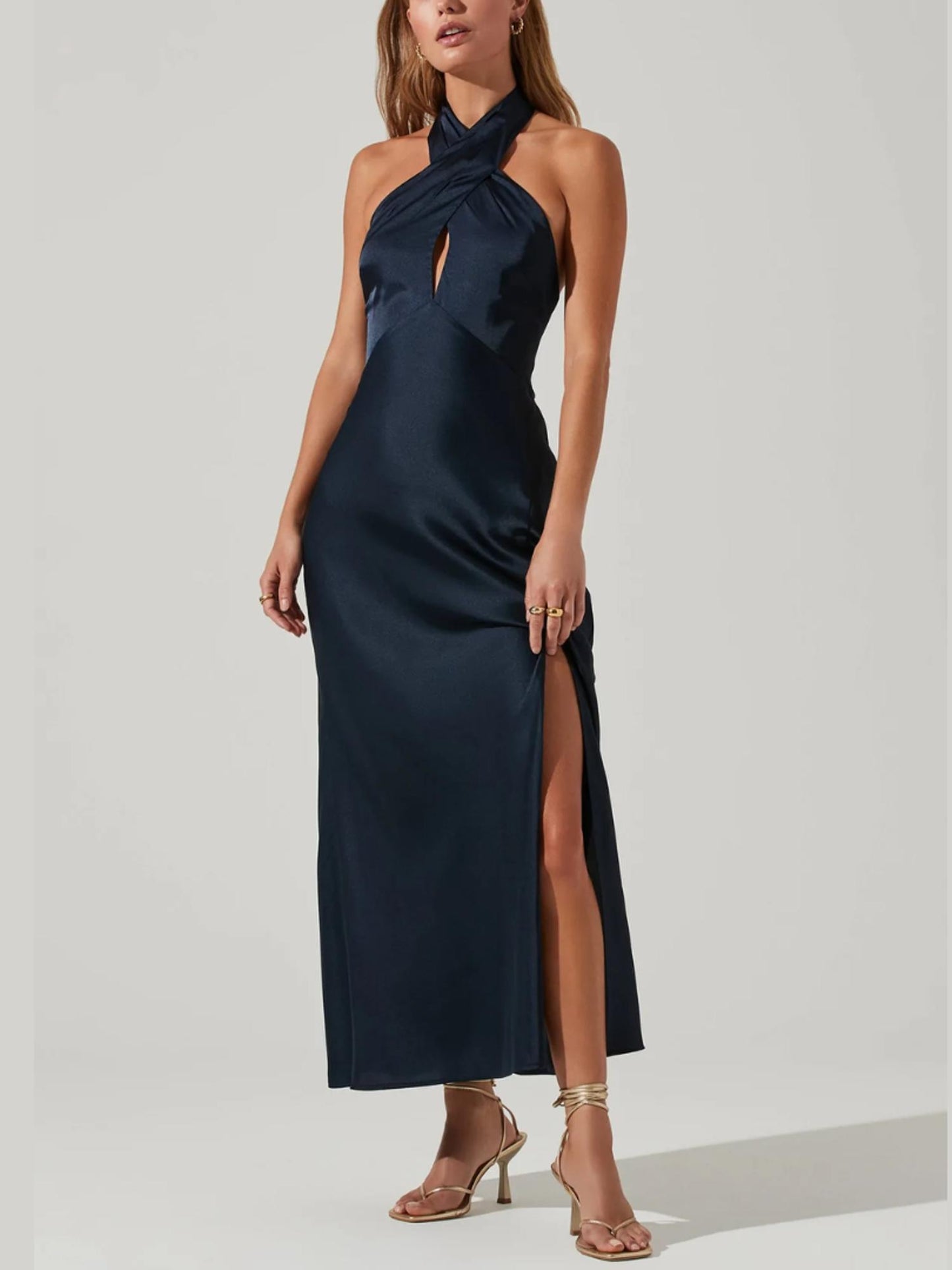 ASTR the Label - Marissa Satin Halter Cut Out Midi Dress - Sz M