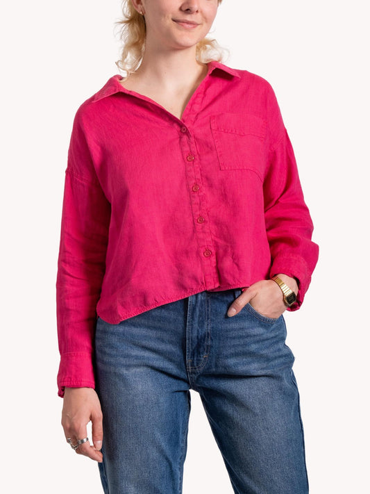 Michael Stars - Gracie Crop Linen Button-Down Shirt - Sz S