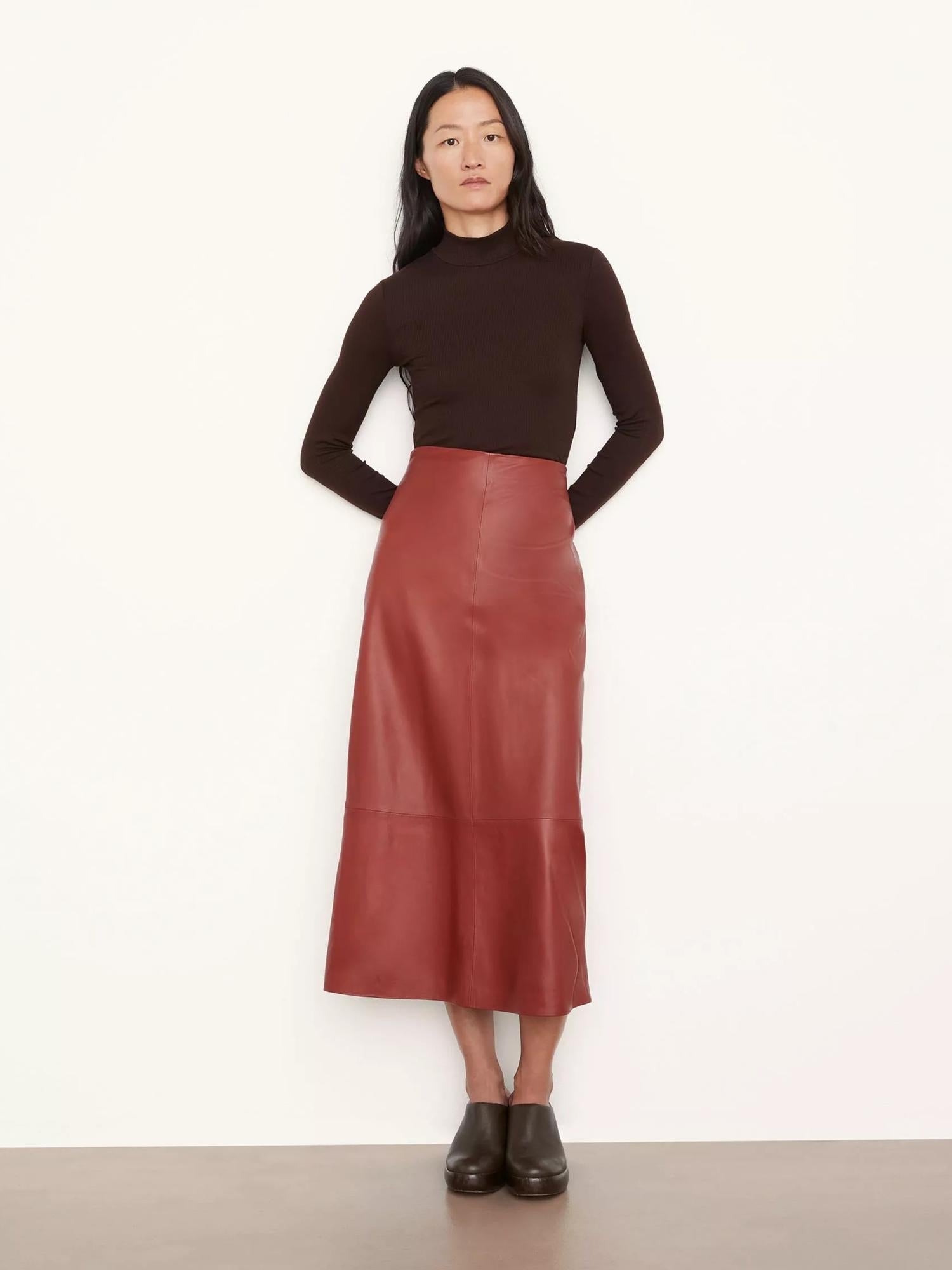 Vince - High-Waisted Leather Midi Skirt - Sz 2