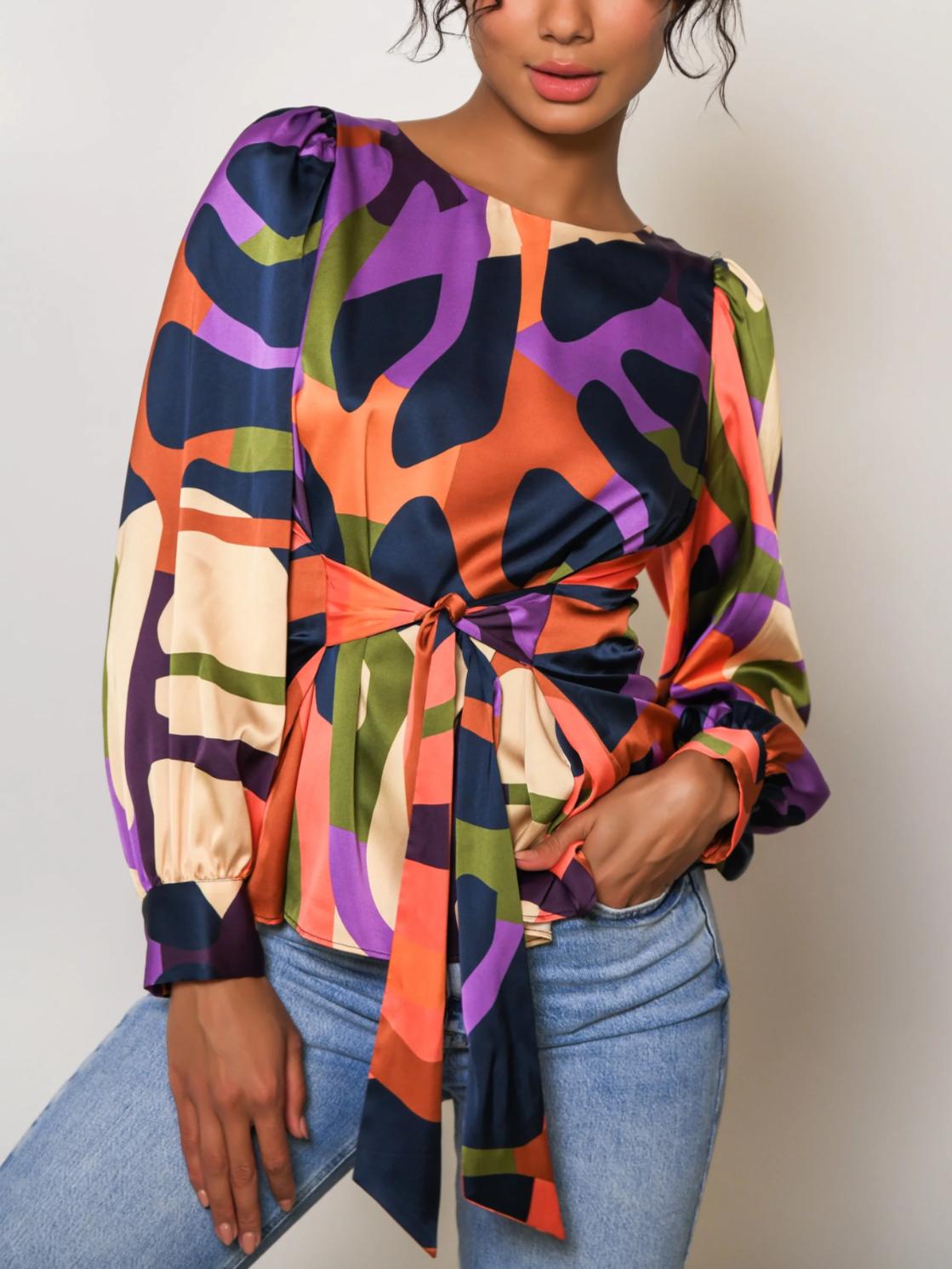 Hutch - Sura Long Sleeve Tie Detail Satin Blouse - Sz M