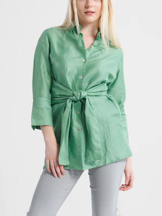 Farinaz Taghavi - 3/4 Sleeve Tie Waist Rapture Button-Down - Sz 8