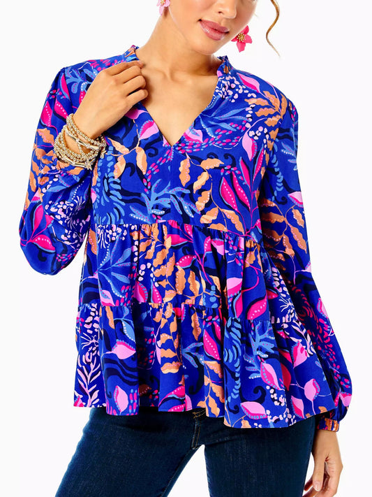 Lilly Pulitzer - Sarita Blouson Sleeve Swing Silk Top - Sz 14