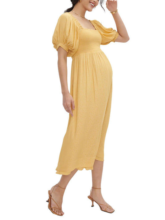 Hatch - Elia Short Blouson Sleeve Maternity Midi Dress - Sz MM