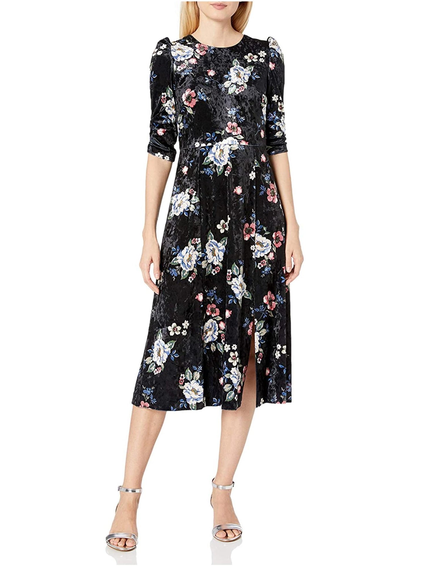 Eliza J - Puff Sleeve Velvet Midi Dress - Sz 16