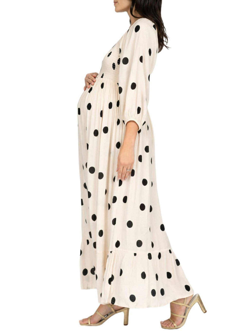 Seraphine - Carmen 3/4 Sleeve Shirred Bodice Midi Maternity Dress