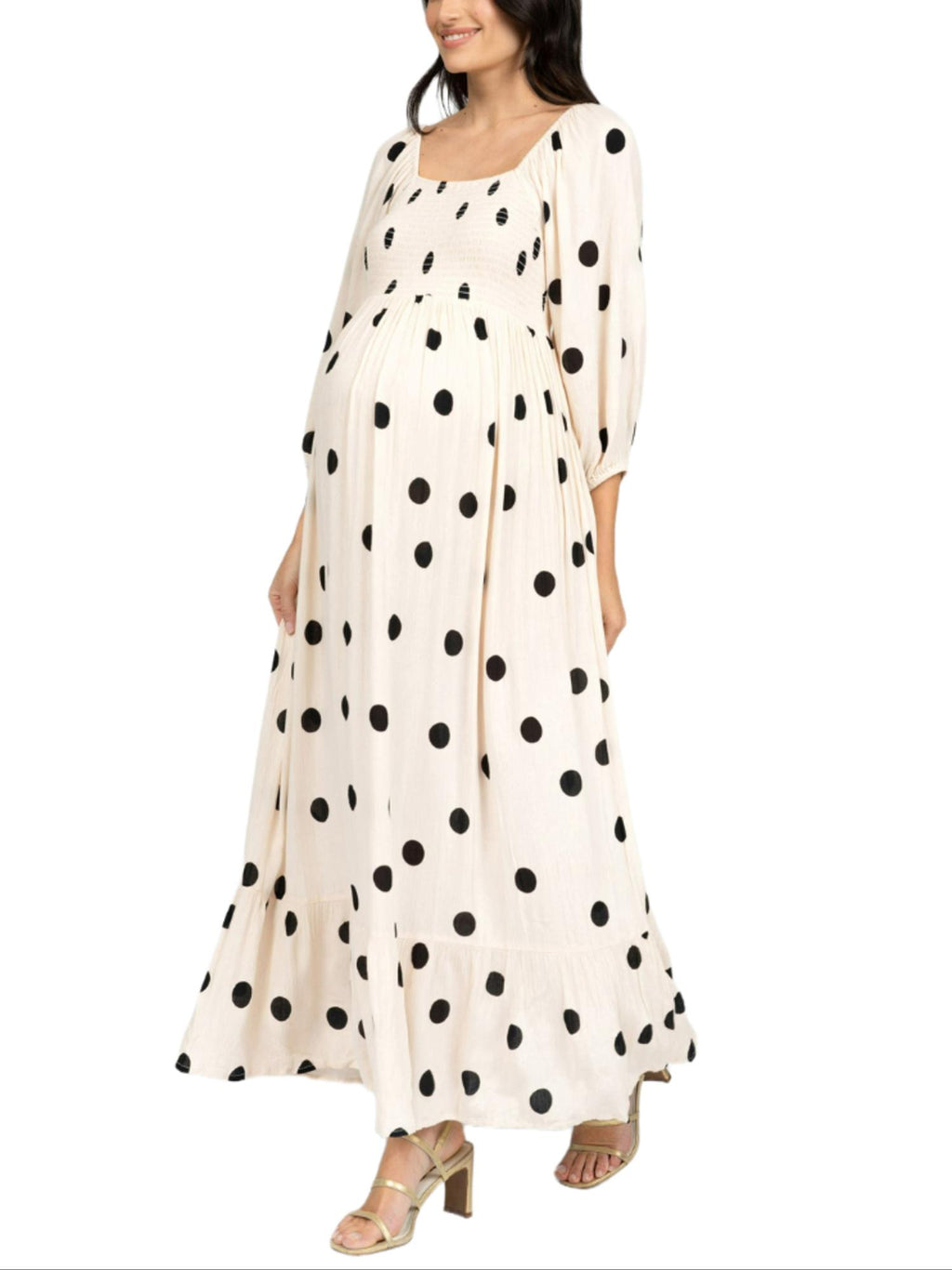 Seraphine - Carmen 3/4 Sleeve Shirred Bodice Midi Maternity Dress