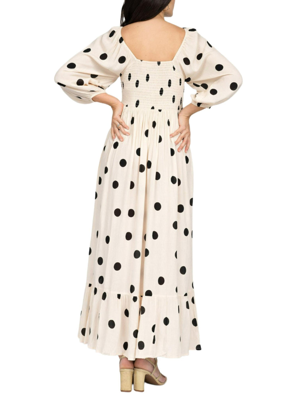 Seraphine - Carmen 3/4 Sleeve Shirred Bodice Midi Maternity Dress