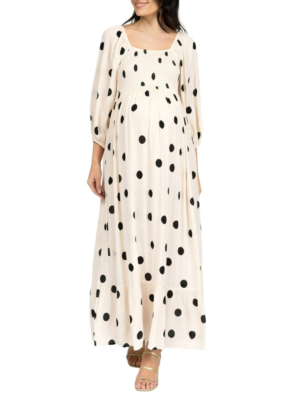 Seraphine - Carmen 3/4 Sleeve Shirred Bodice Midi Maternity Dress