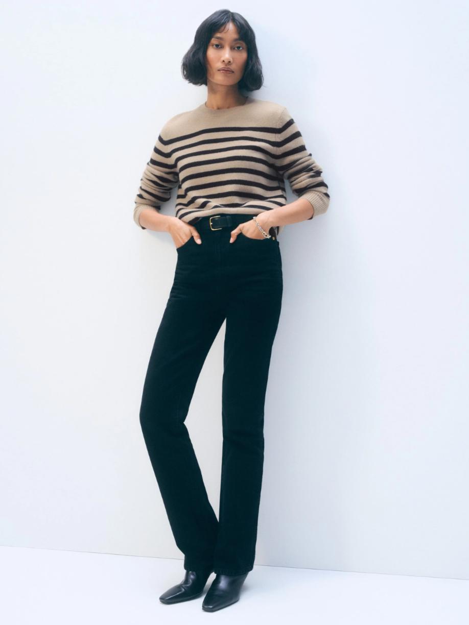 White & Warren - Cashmere Ribbed Trim Cashmere Crewneck Sweater - Sz S