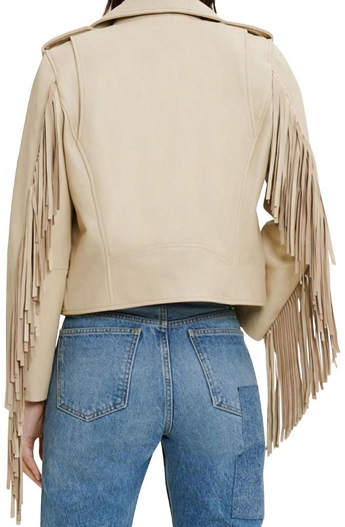 Maje - Bexol Fringe Sleeve Leather Jacket - Sz L