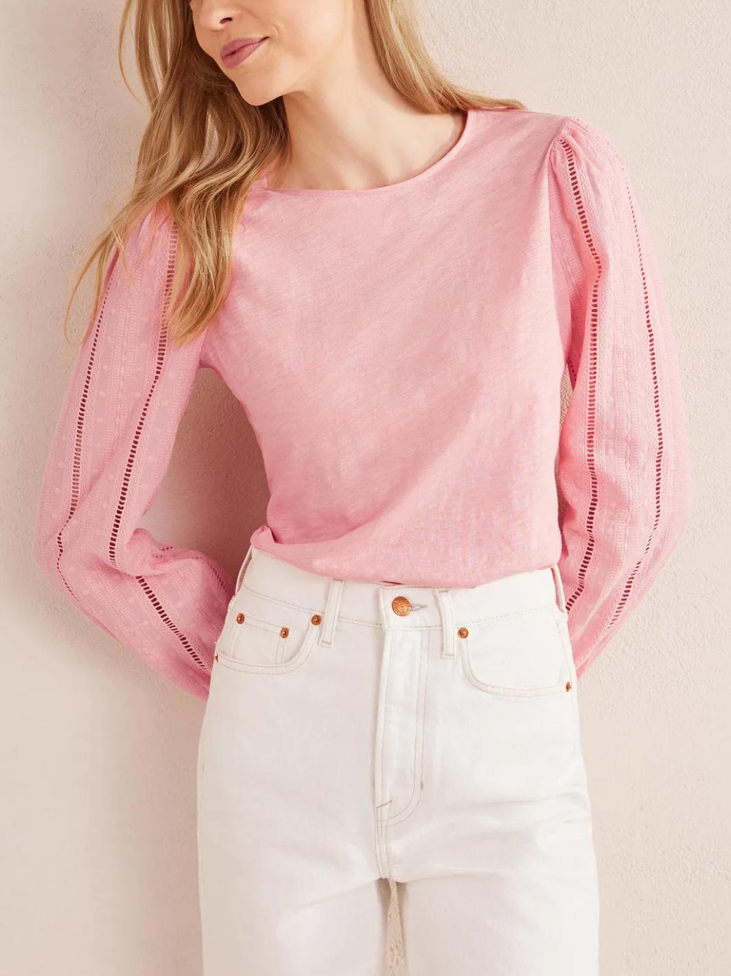 Boden - Crew Neck Broderie Long Sleeve Top - Sz 12