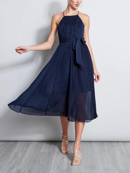 Elie Tahari - Crinkle Chiffon Halter Midi Dress - Sz 12