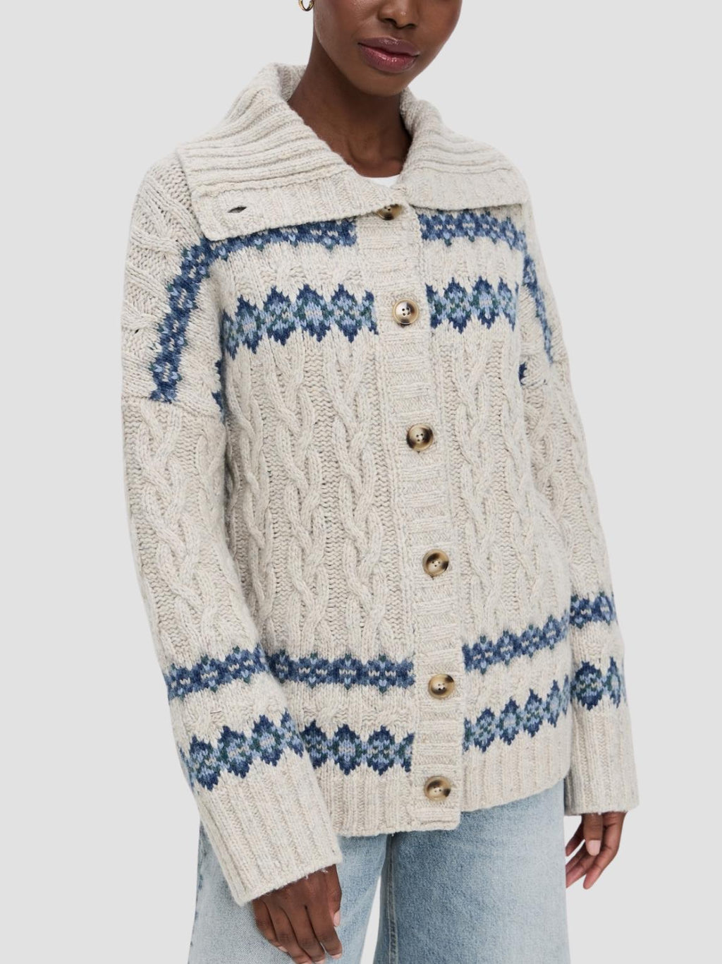 Faherty - Highland Fair Isle Wool Blend Cardigan - Sz L