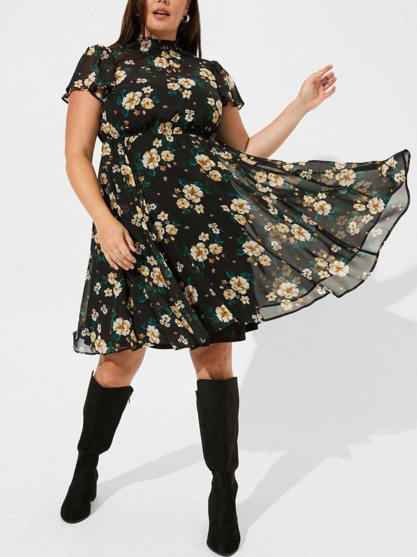 Torrid - High Neck Chiffon Smocked Mini Dress - Sz L