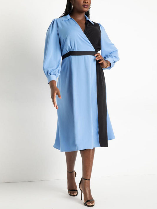 Eloquii - Colorblocked Puff Sleeve Work Midi Dress - Sz 18W