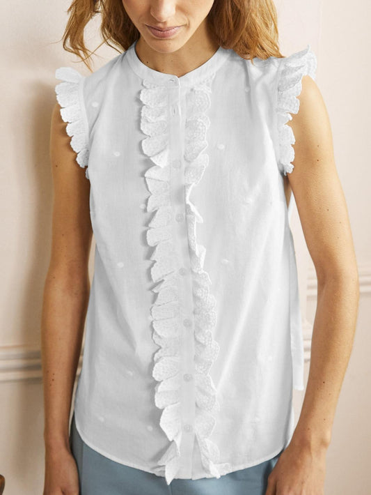 Boden - Sleeveless Embroidered Button-Down Shirt - Sz 8